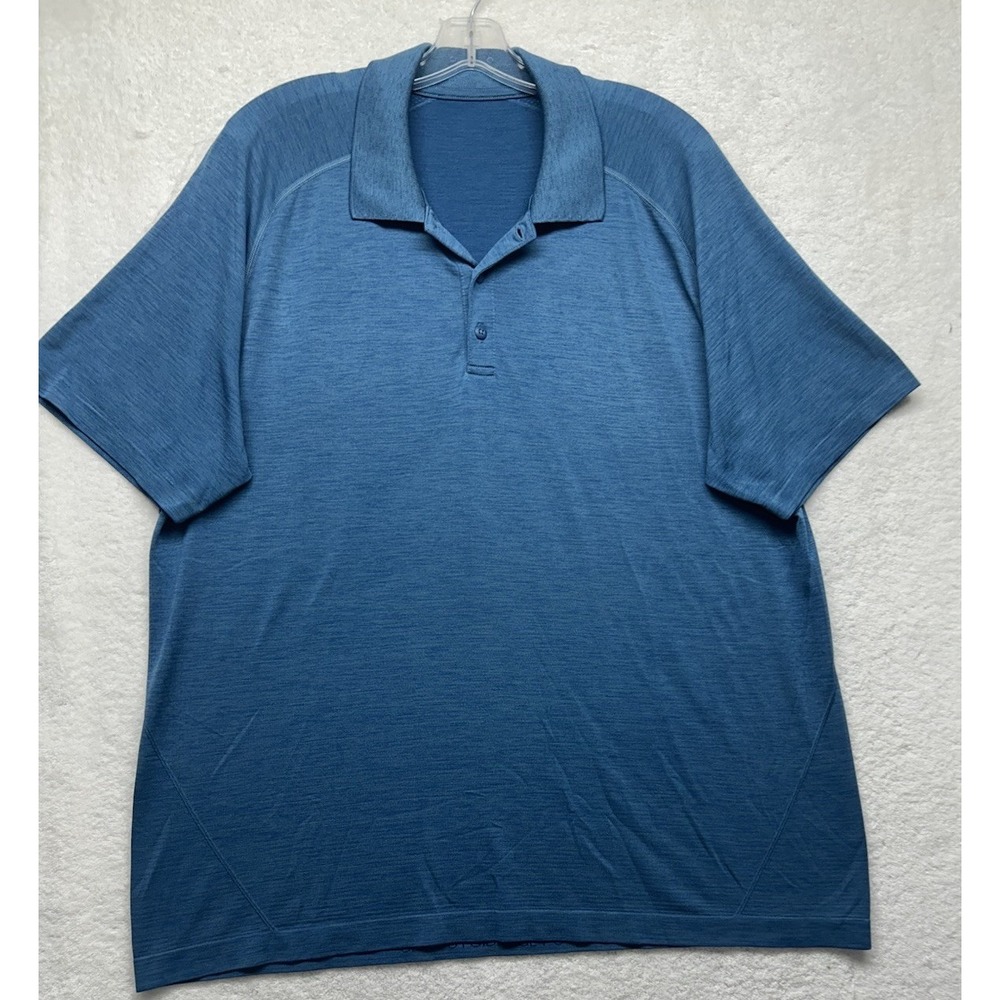 Lululemon Mens Size 2XL Blue Short Sleeve Metal Vent Polo Shirt (K7)